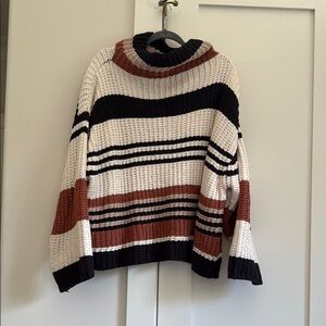 Striped Knit Sweater - Black, White, and Brown